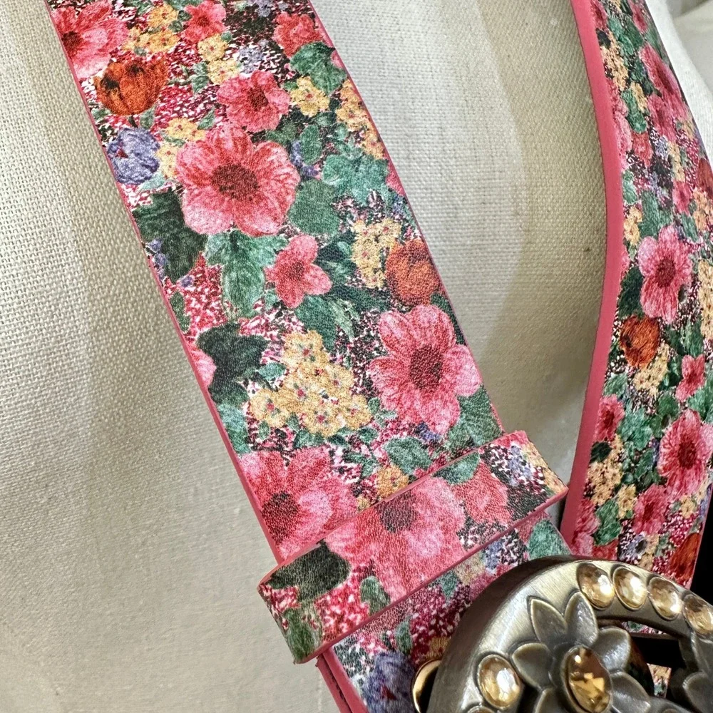 Vintage Style Floral Belt S Metallic Accent Jeweled Buckle Romantic Cottage Boho
